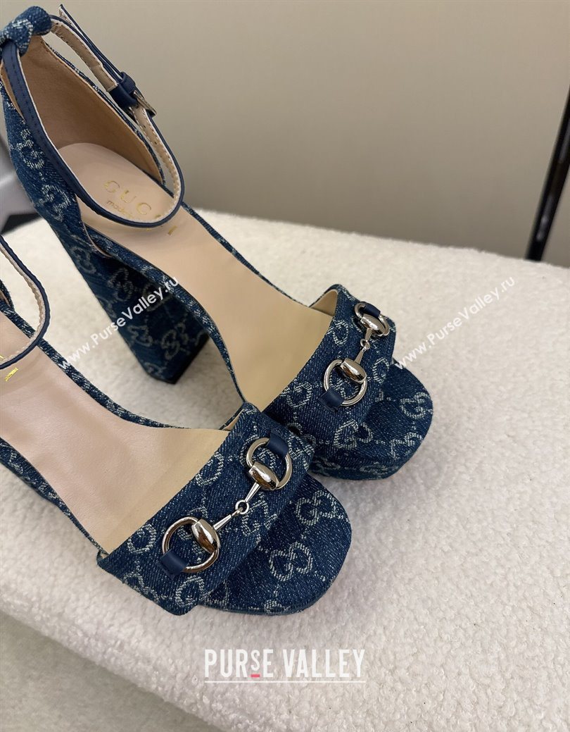 Gucci GG Denim Platform Sandals with Horsebit Blue 2025 GG082806 (MD-250828131)
