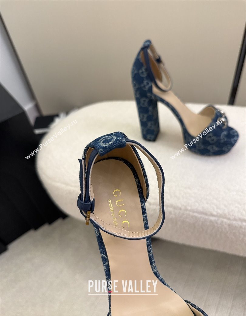 Gucci GG Denim Platform Sandals with Horsebit Blue 2025 GG082806 (MD-250828131)