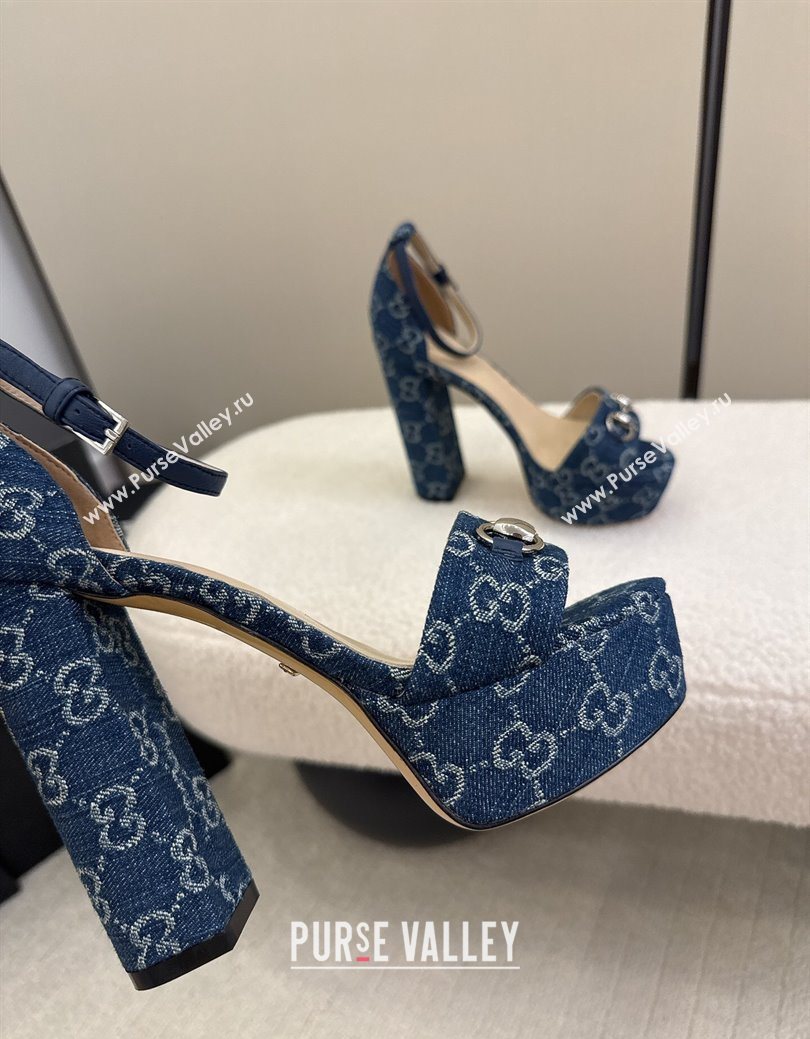 Gucci GG Denim Platform Sandals with Horsebit Blue 2025 GG082806 (MD-250828131)
