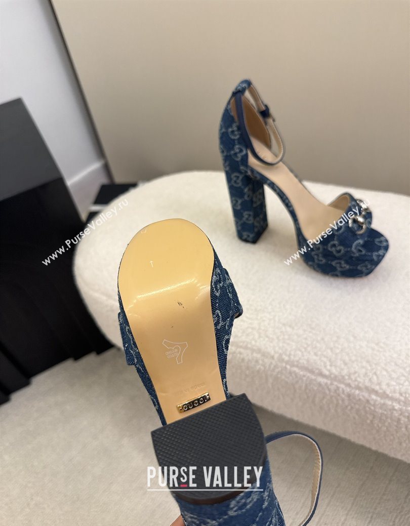 Gucci GG Denim Platform Sandals with Horsebit Blue 2025 GG082806 (MD-250828131)