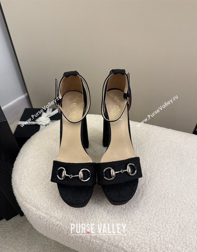 Gucci GG Canvas Platform Sandals with Horsebit Black 2025 GG082806 (MD-250828132)