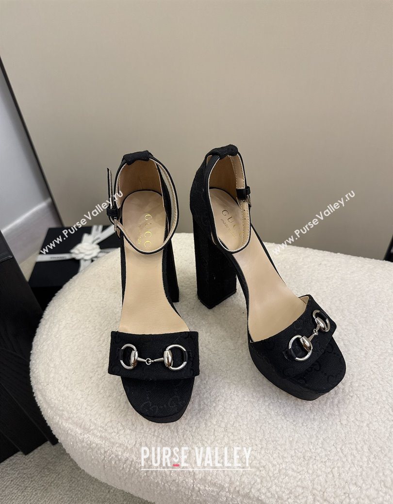 Gucci GG Canvas Platform Sandals with Horsebit Black 2025 GG082806 (MD-250828132)