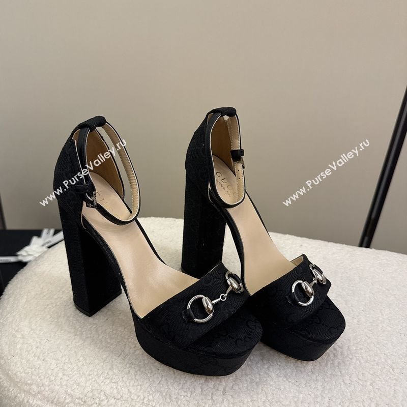 Gucci GG Canvas Platform Sandals with Horsebit Black 2025 GG082806 (MD-250828132)