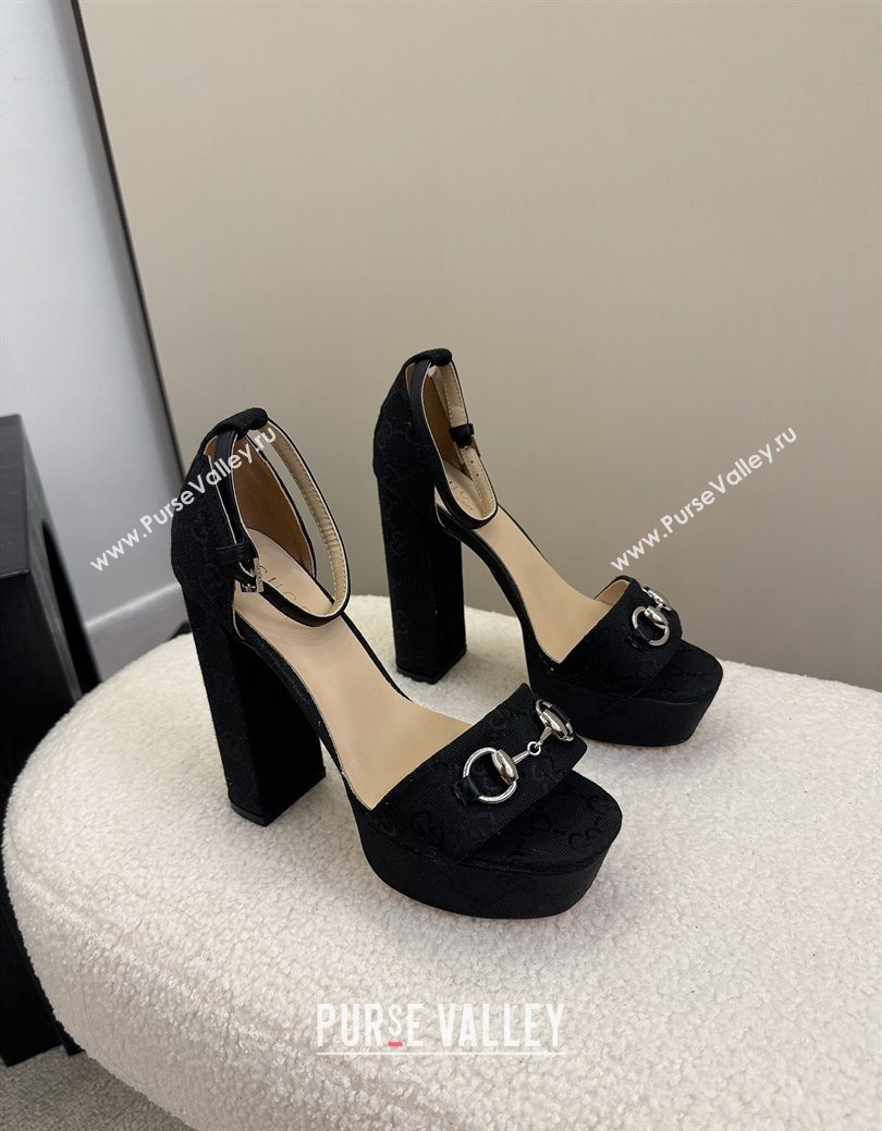 Gucci GG Canvas Platform Sandals with Horsebit Black 2025 GG082806 (MD-250828132)