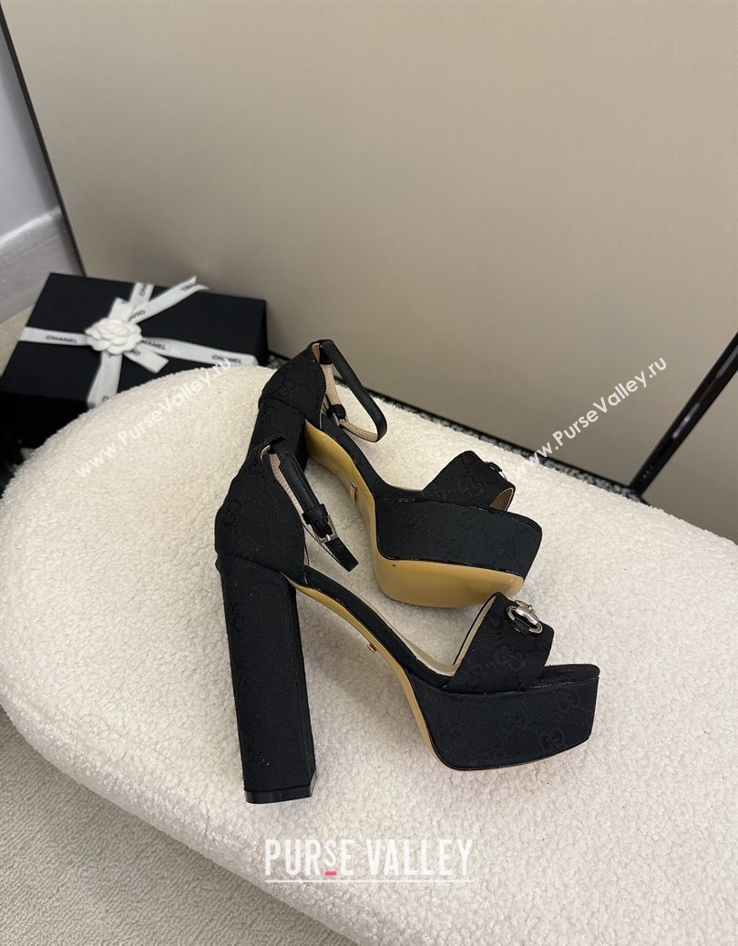 Gucci GG Canvas Platform Sandals with Horsebit Black 2025 GG082806 (MD-250828132)