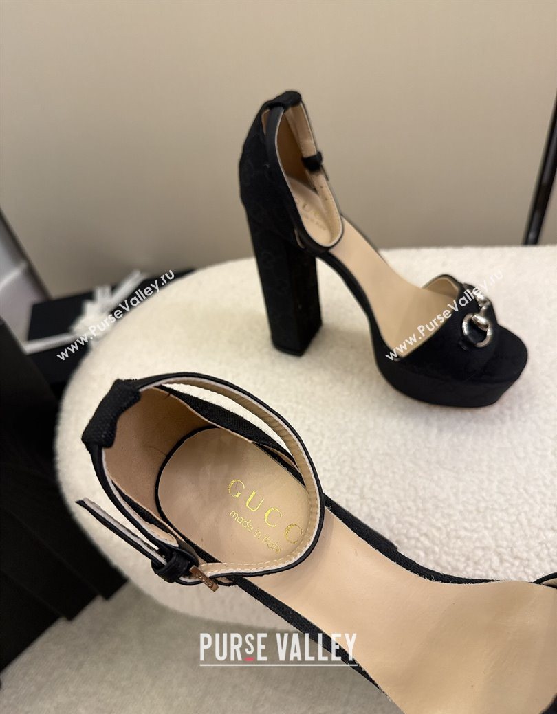 Gucci GG Canvas Platform Sandals with Horsebit Black 2025 GG082806 (MD-250828132)