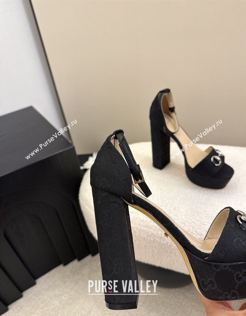 Gucci GG Canvas Platform Sandals with Horsebit Black 2025 GG082806 (MD-250828132)