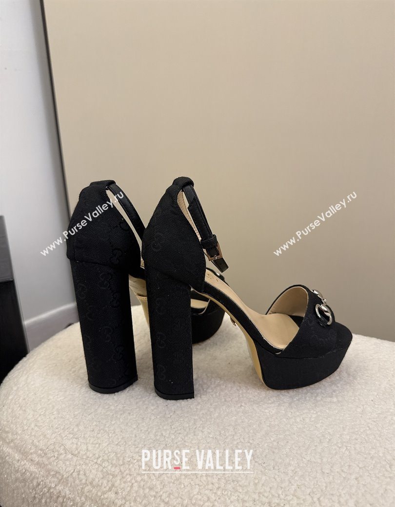 Gucci GG Canvas Platform Sandals with Horsebit Black 2025 GG082806 (MD-250828132)