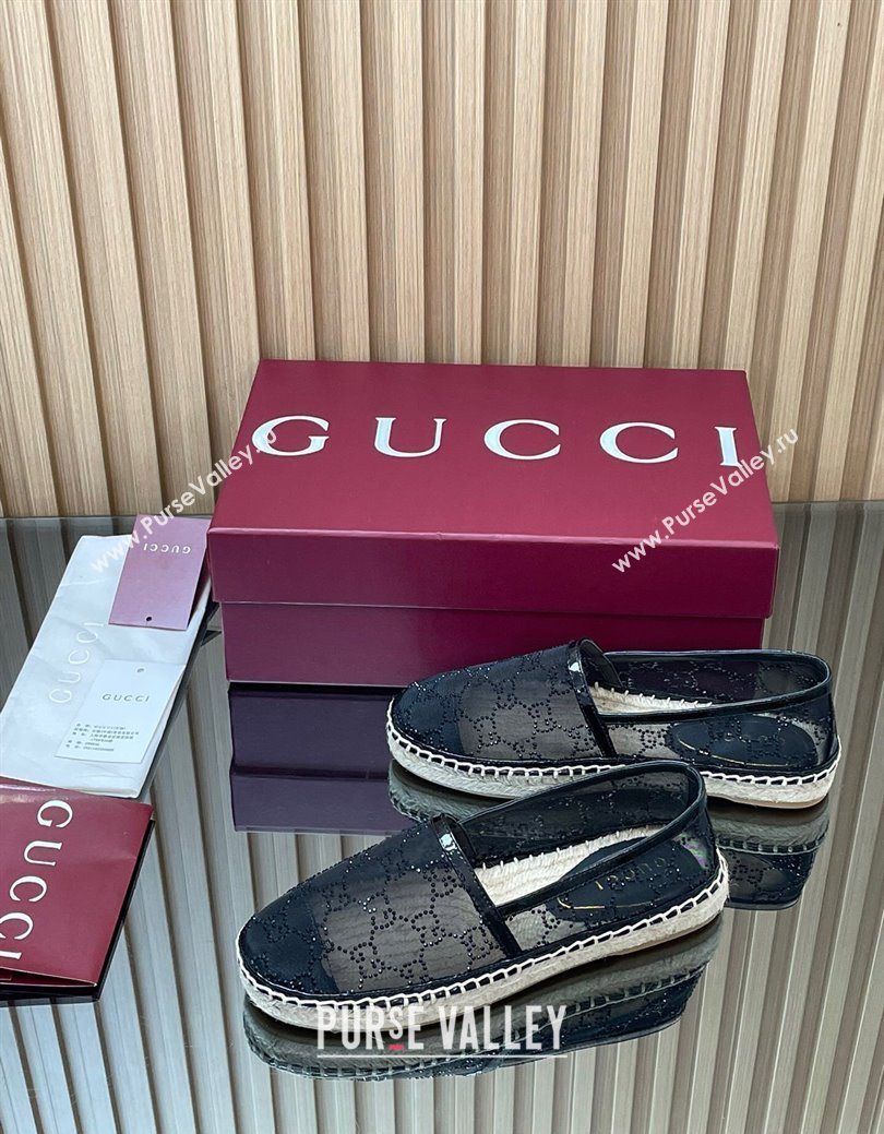 Gucci GG Strass Mesh Espadrilles Flat Black 2025 GG082805 (MD-250828072)