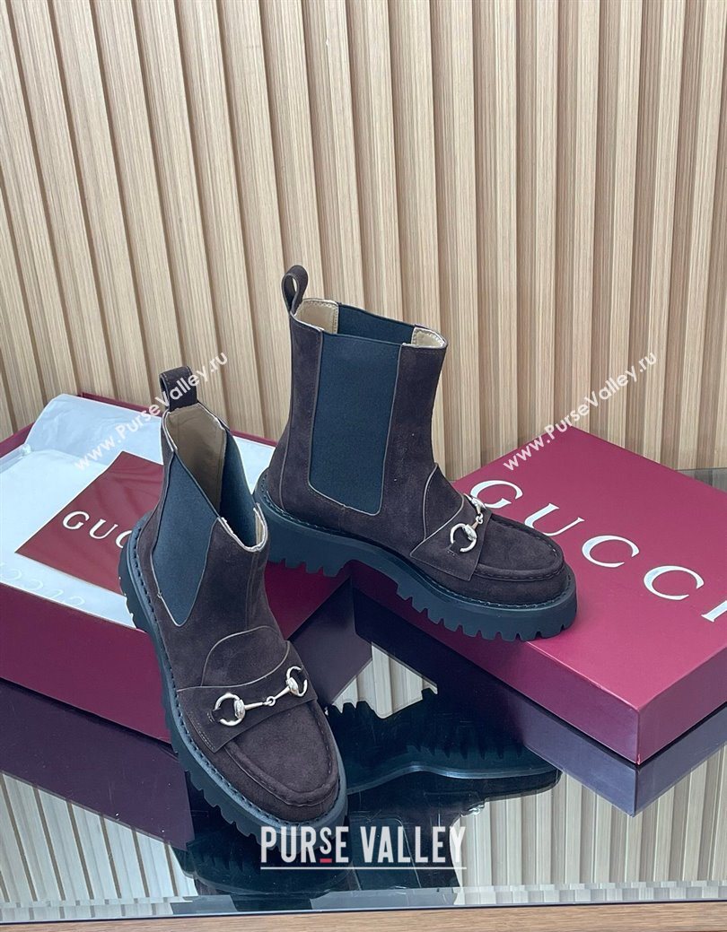 Gucci Suede Ankle Boots 4.5cm with Horsebit Dark Brown 2025 834770 (MD-250828082)