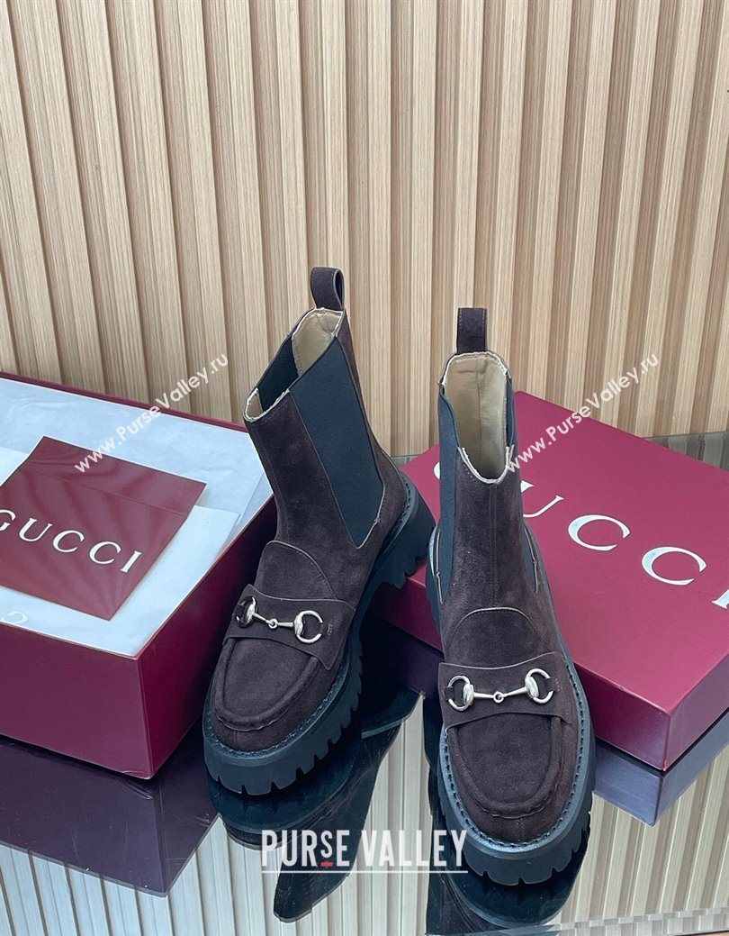 Gucci Suede Ankle Boots 4.5cm with Horsebit Dark Brown 2025 834770 (MD-250828082)
