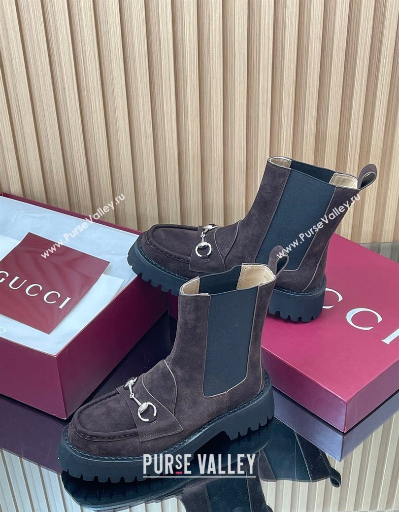 Gucci Suede Ankle Boots 4.5cm with Horsebit Dark Brown 2025 834770 (MD-250828082)