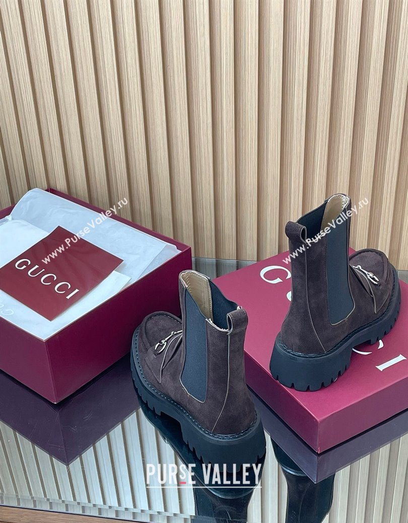 Gucci Suede Ankle Boots 4.5cm with Horsebit Dark Brown 2025 834770 (MD-250828082)