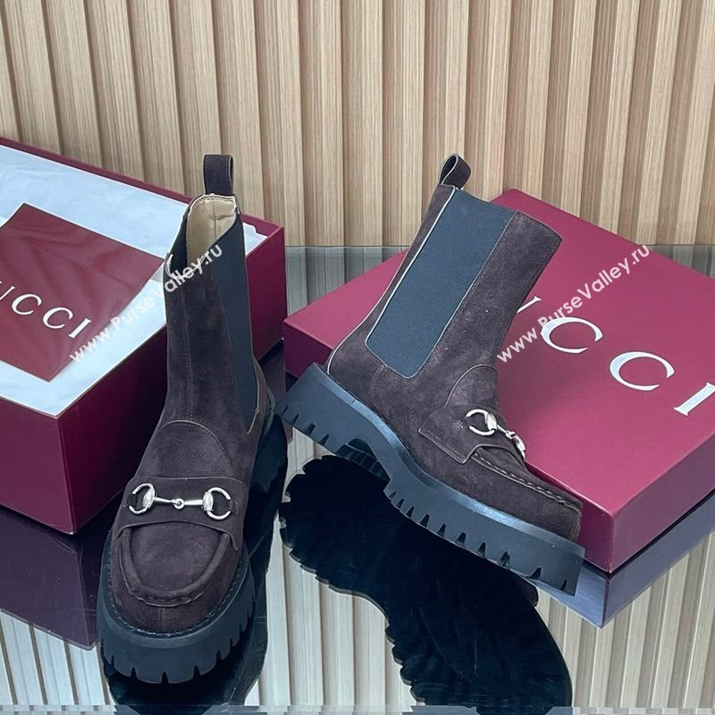 Gucci Suede Ankle Boots 4.5cm with Horsebit Dark Brown 2025 834770 (MD-250828082)