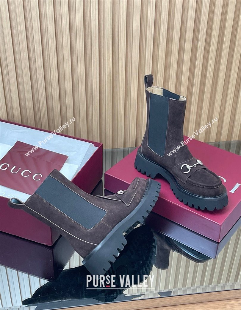 Gucci Suede Ankle Boots 4.5cm with Horsebit Dark Brown 2025 834770 (MD-250828082)