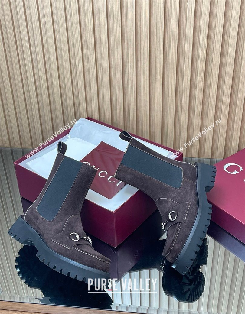 Gucci Suede Ankle Boots 4.5cm with Horsebit Dark Brown 2025 834770 (MD-250828082)