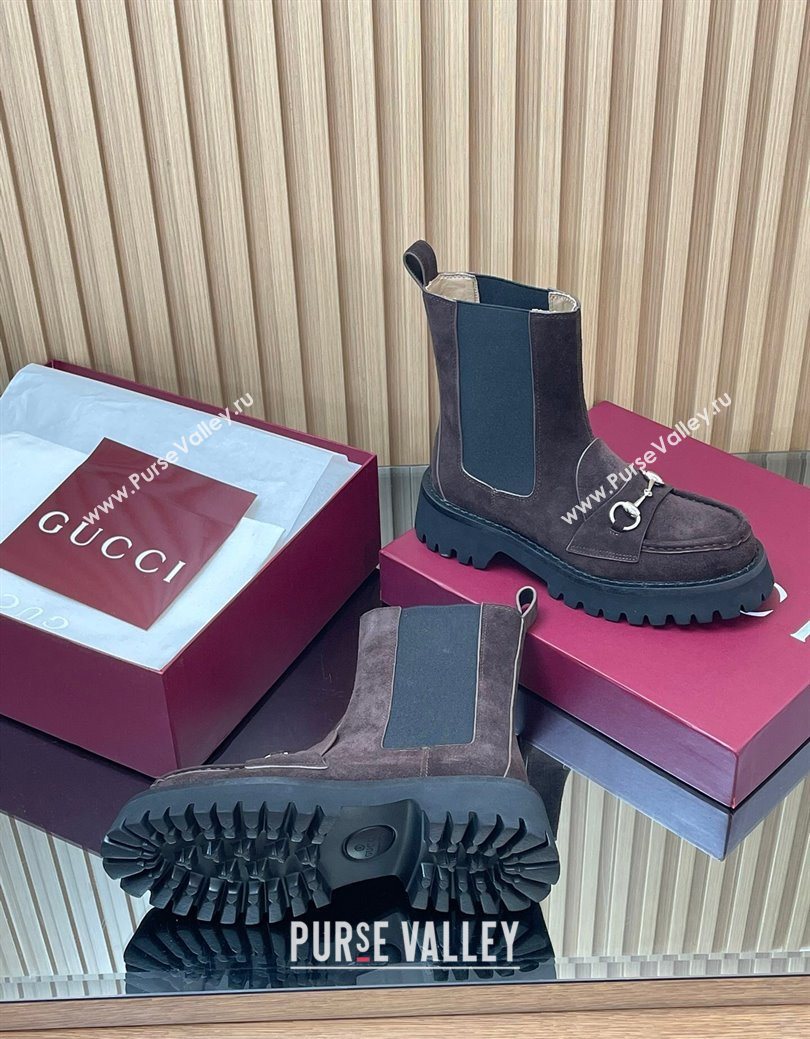 Gucci Suede Ankle Boots 4.5cm with Horsebit Dark Brown 2025 834770 (MD-250828082)