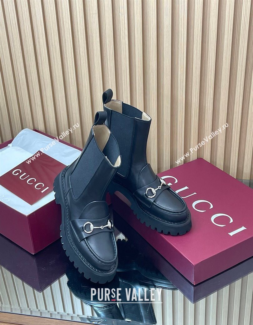 Gucci Leather Ankle Boots 4.5cm with Horsebit Black 2025 834770 (MD-250828083)