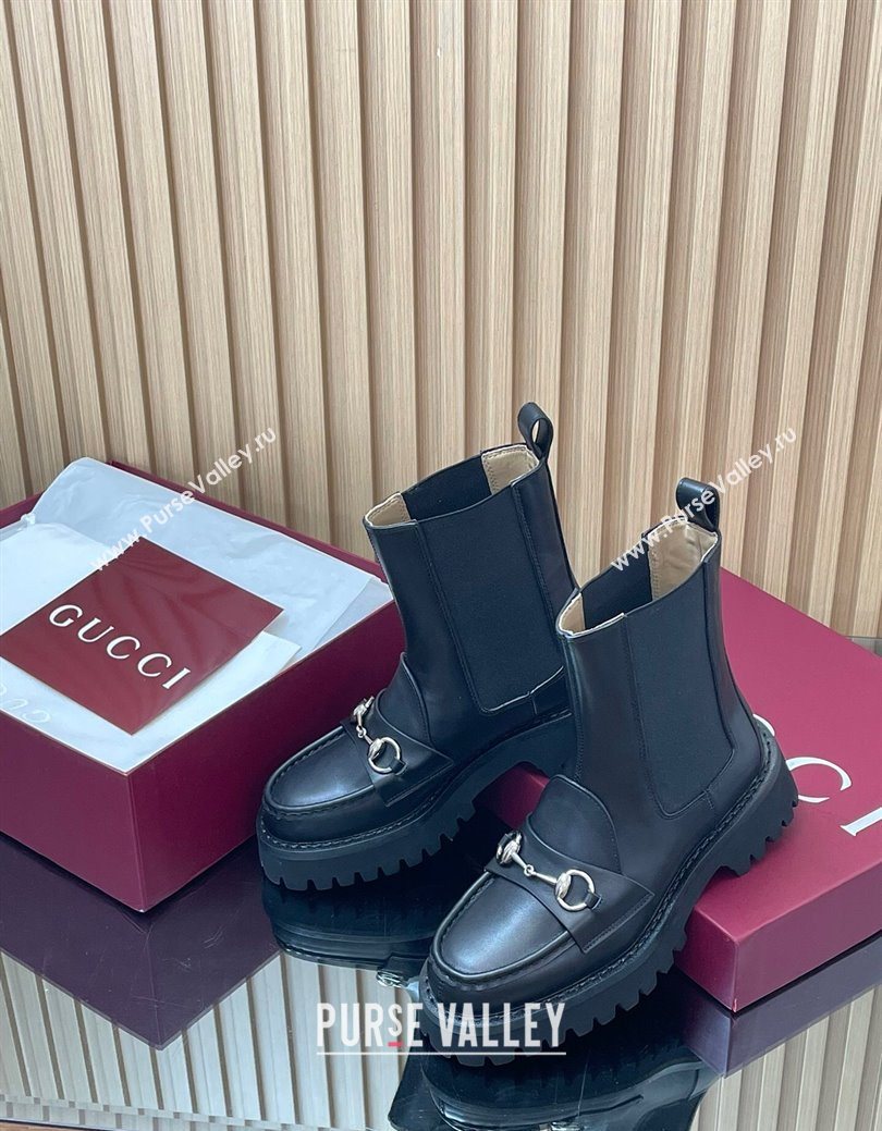 Gucci Leather Ankle Boots 4.5cm with Horsebit Black 2025 834770 (MD-250828083)