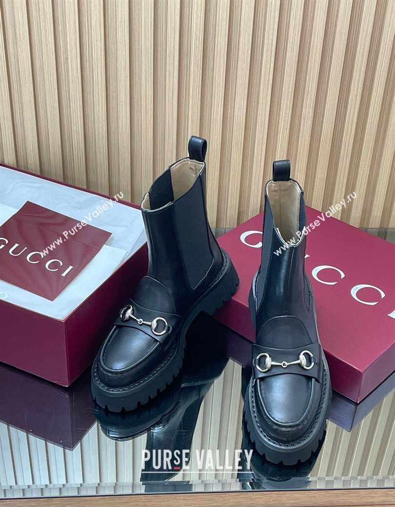 Gucci Leather Ankle Boots 4.5cm with Horsebit Black 2025 834770 (MD-250828083)