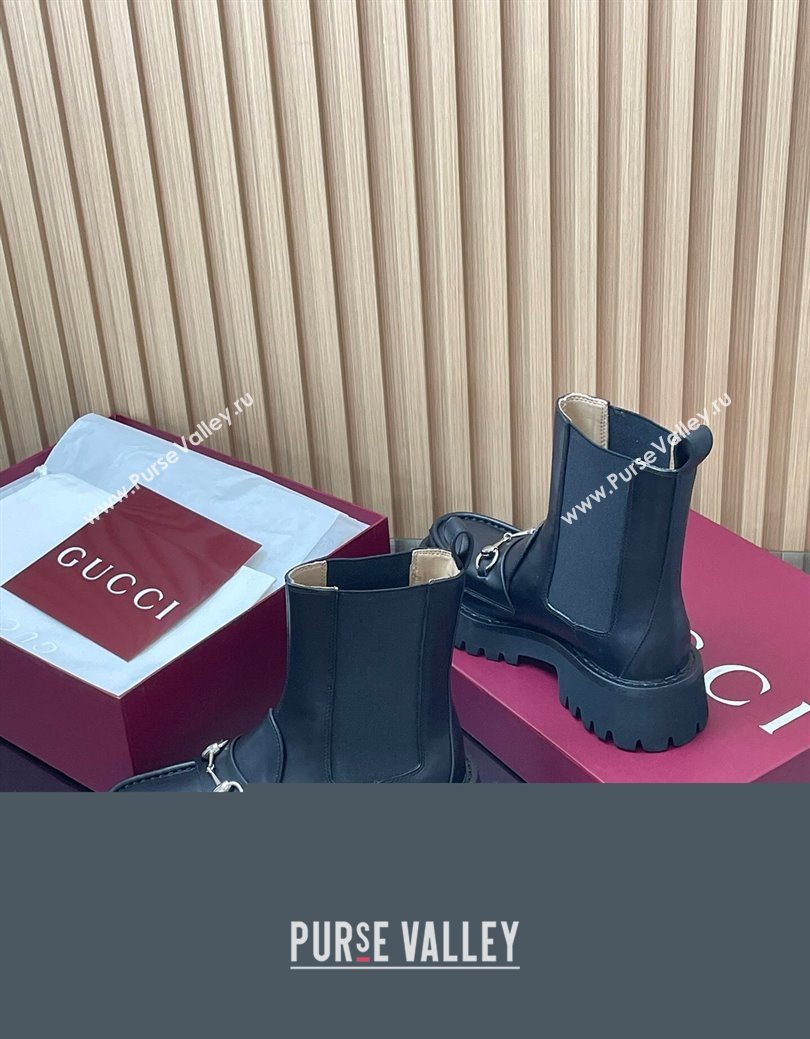 Gucci Leather Ankle Boots 4.5cm with Horsebit Black 2025 834770 (MD-250828083)