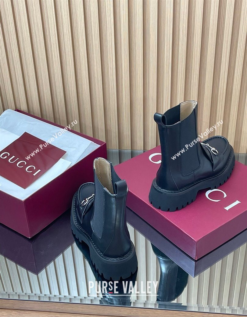 Gucci Leather Ankle Boots 4.5cm with Horsebit Black 2025 834770 (MD-250828083)