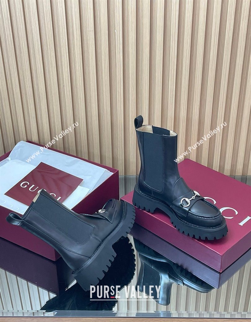Gucci Leather Ankle Boots 4.5cm with Horsebit Black 2025 834770 (MD-250828083)