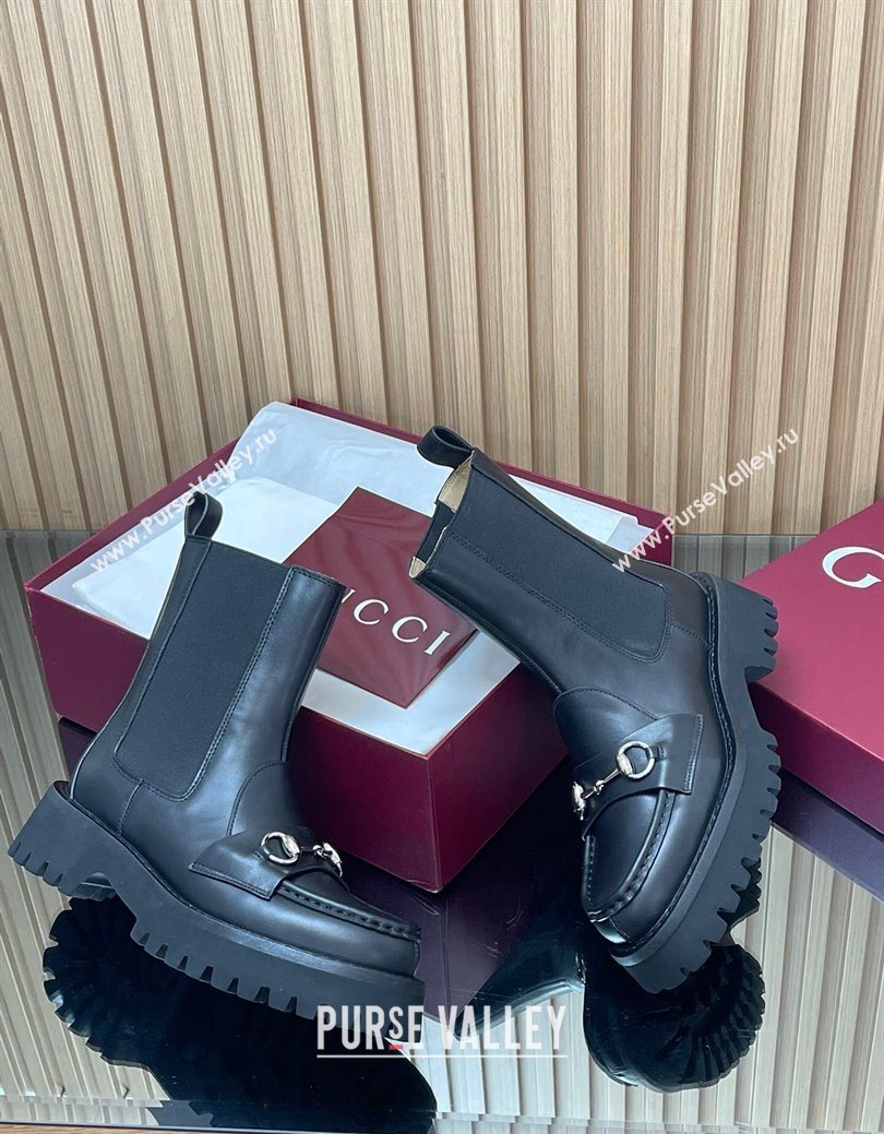 Gucci Leather Ankle Boots 4.5cm with Horsebit Black 2025 834770 (MD-250828083)