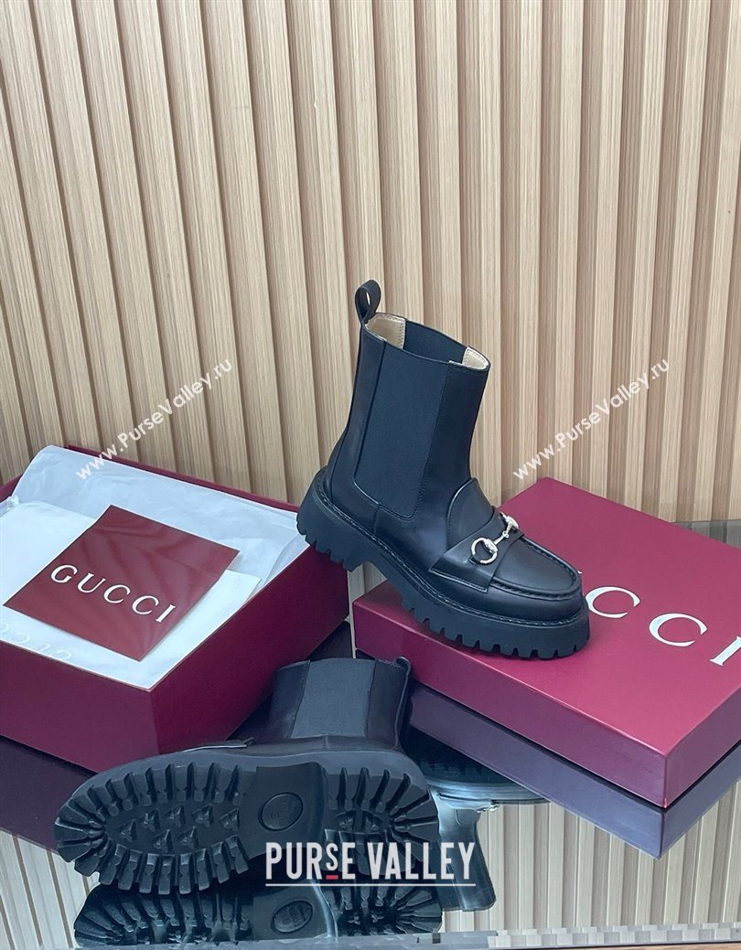 Gucci Leather Ankle Boots 4.5cm with Horsebit Black 2025 834770 (MD-250828083)