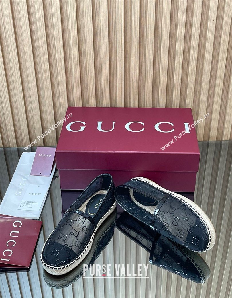Gucci GG Strass Mesh Espadrilles Flat Black 2025 GG082805 (MD-250828072)