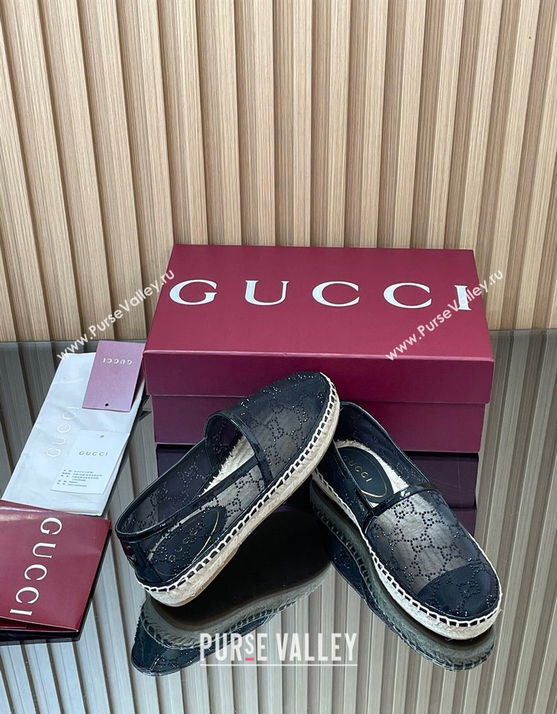 Gucci GG Strass Mesh Espadrilles Flat Black 2025 GG082805 (MD-250828072)