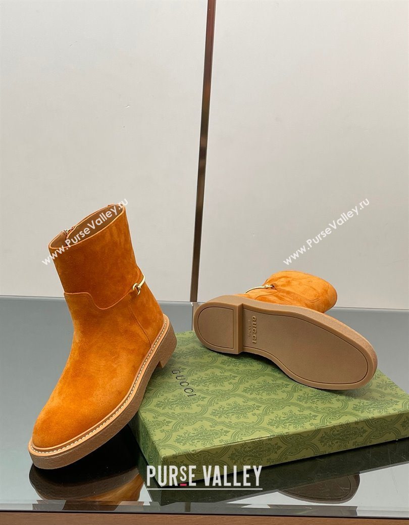 Gucci Suede Flat Ankle Boots with Slim Horsebit Orange 2025 805312 (SS-250828149)