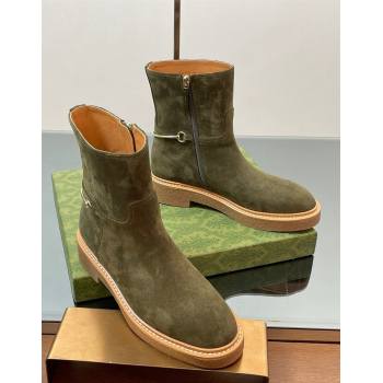 Gucci Suede Flat Ankle Boots with Slim Horsebit Green 2025 805312 (SS-250828150)
