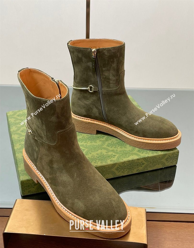 Gucci Suede Flat Ankle Boots with Slim Horsebit Green 2025 805312 (SS-250828150)
