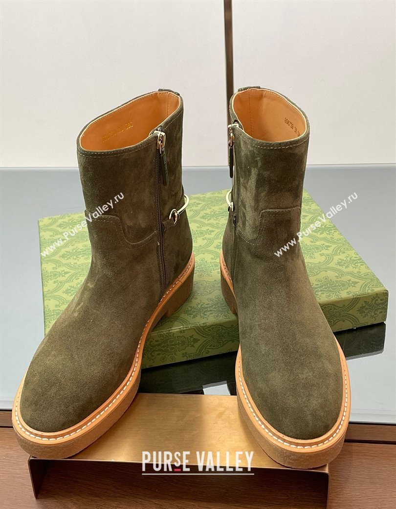 Gucci Suede Flat Ankle Boots with Slim Horsebit Green 2025 805312 (SS-250828150)