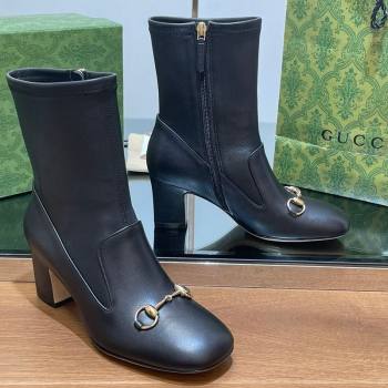 Gucci Leather Heel Ankle Boots 6.5cm with Horsebit Black 2025 794334 (SS-250828159)