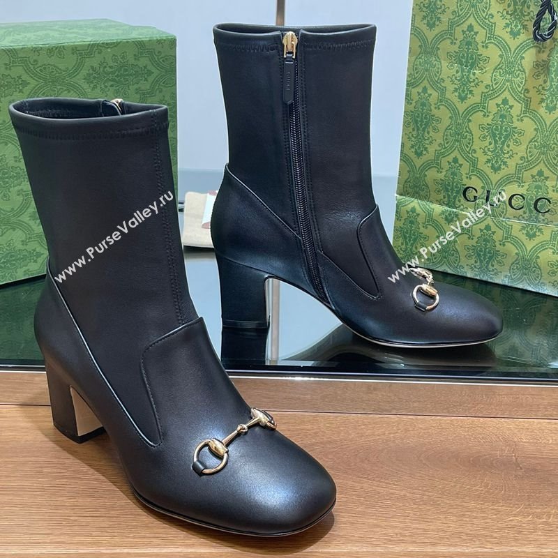 Gucci Leather Heel Ankle Boots 6.5cm with Horsebit Black 2025 794334 (SS-250828159)