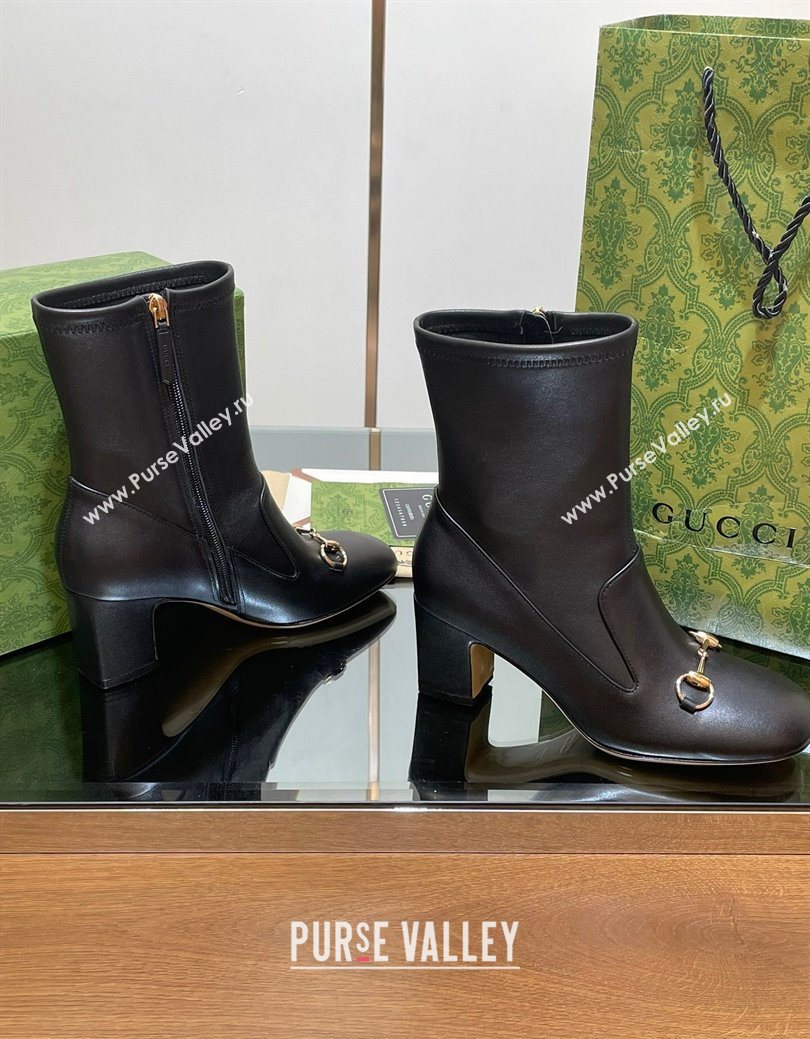 Gucci Leather Heel Ankle Boots 6.5cm with Horsebit Black 2025 794334 (SS-250828159)