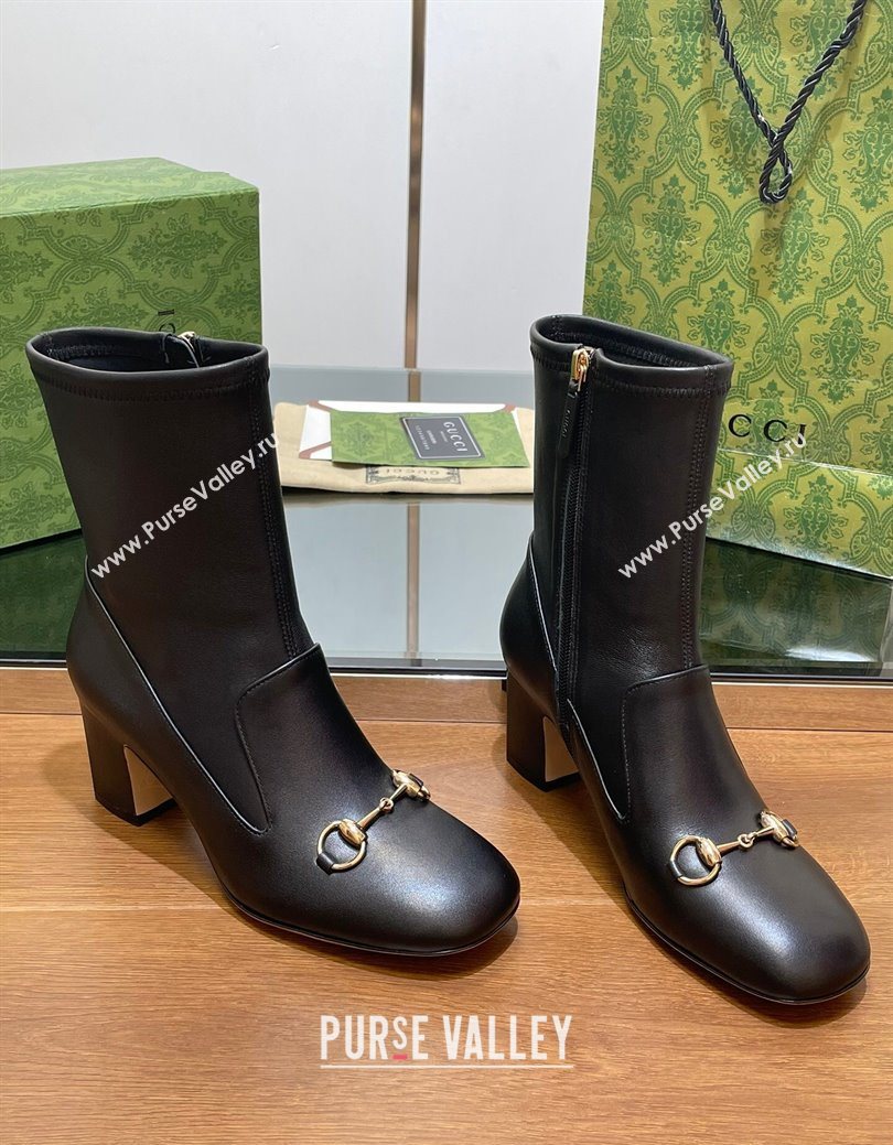 Gucci Leather Heel Ankle Boots 6.5cm with Horsebit Black 2025 794334 (SS-250828159)