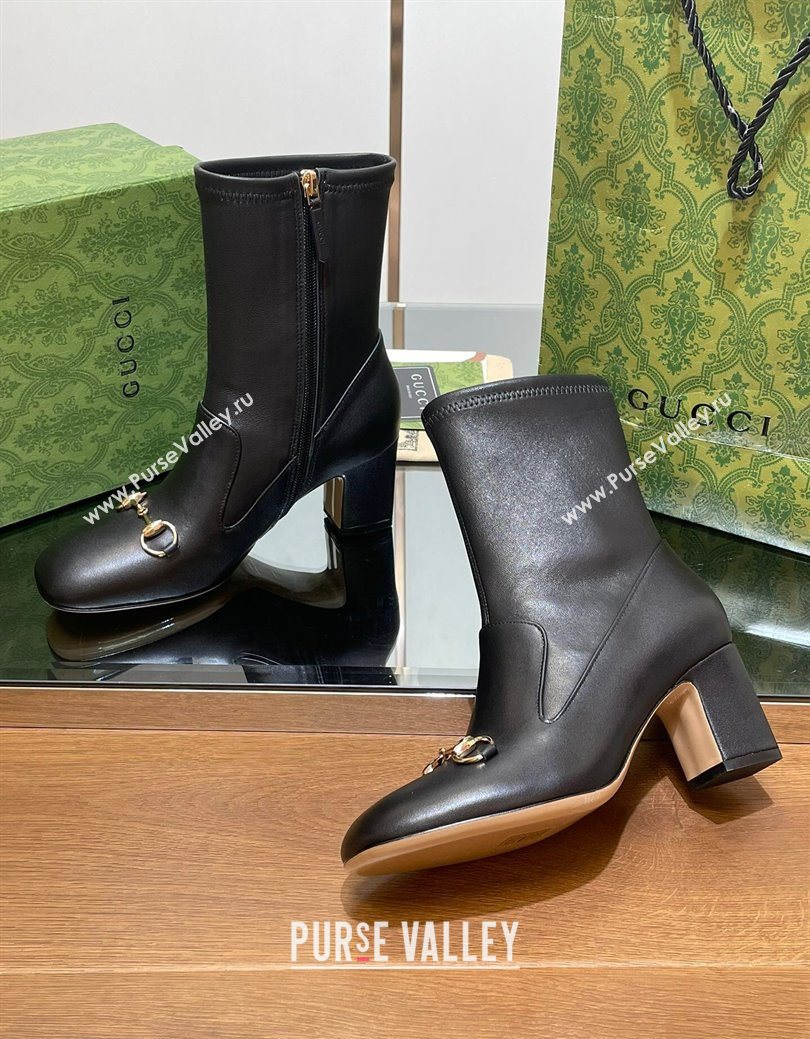 Gucci Leather Heel Ankle Boots 6.5cm with Horsebit Black 2025 794334 (SS-250828159)