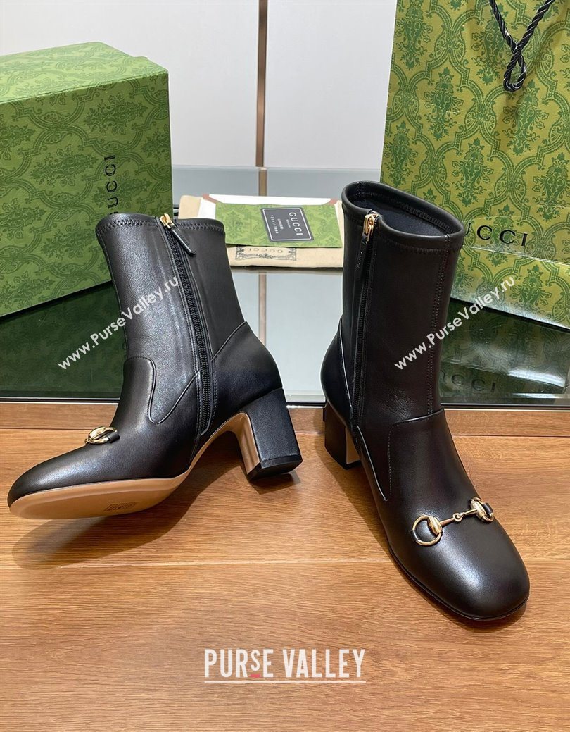 Gucci Leather Heel Ankle Boots 6.5cm with Horsebit Black 2025 794334 (SS-250828159)