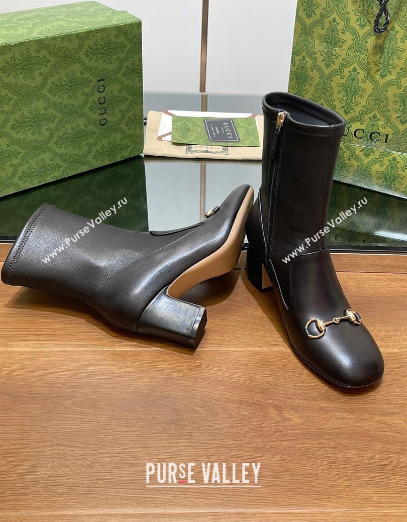 Gucci Leather Heel Ankle Boots 6.5cm with Horsebit Black 2025 794334 (SS-250828159)