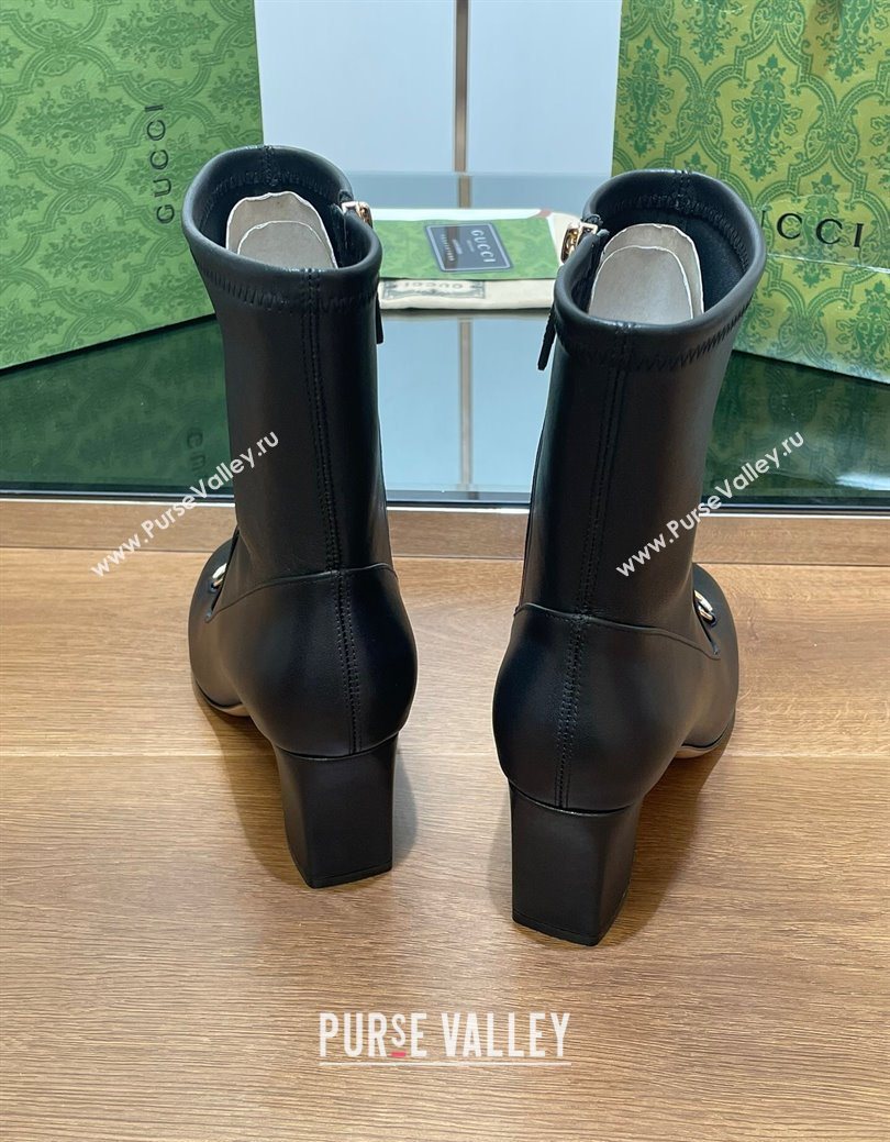 Gucci Leather Heel Ankle Boots 6.5cm with Horsebit Black 2025 794334 (SS-250828159)
