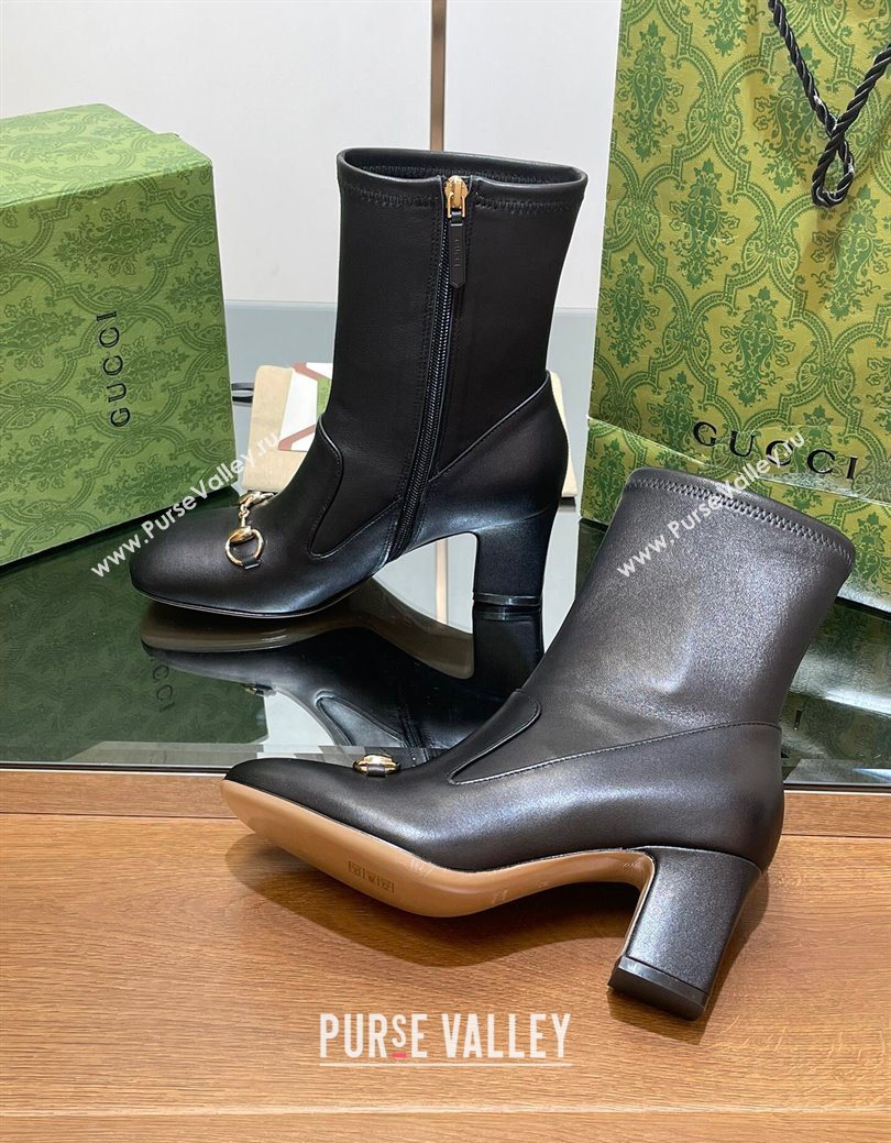 Gucci Leather Heel Ankle Boots 6.5cm with Horsebit Black 2025 794334 (SS-250828159)