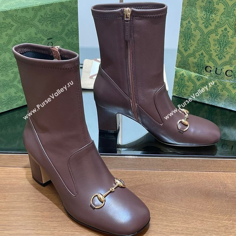 Gucci Leather Heel Ankle Boots 9.5cm with Horsebit Brown 2025 794334 (SS-250828160)