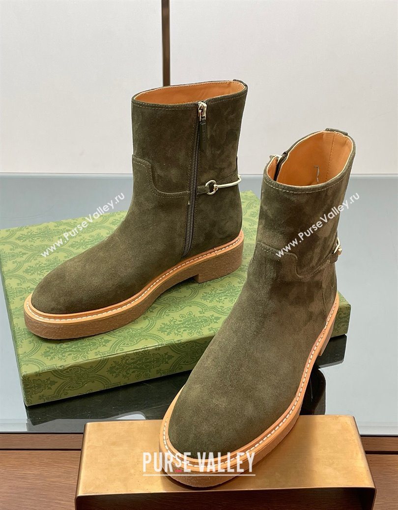 Gucci Suede Flat Ankle Boots with Slim Horsebit Green 2025 805312 (SS-250828150)