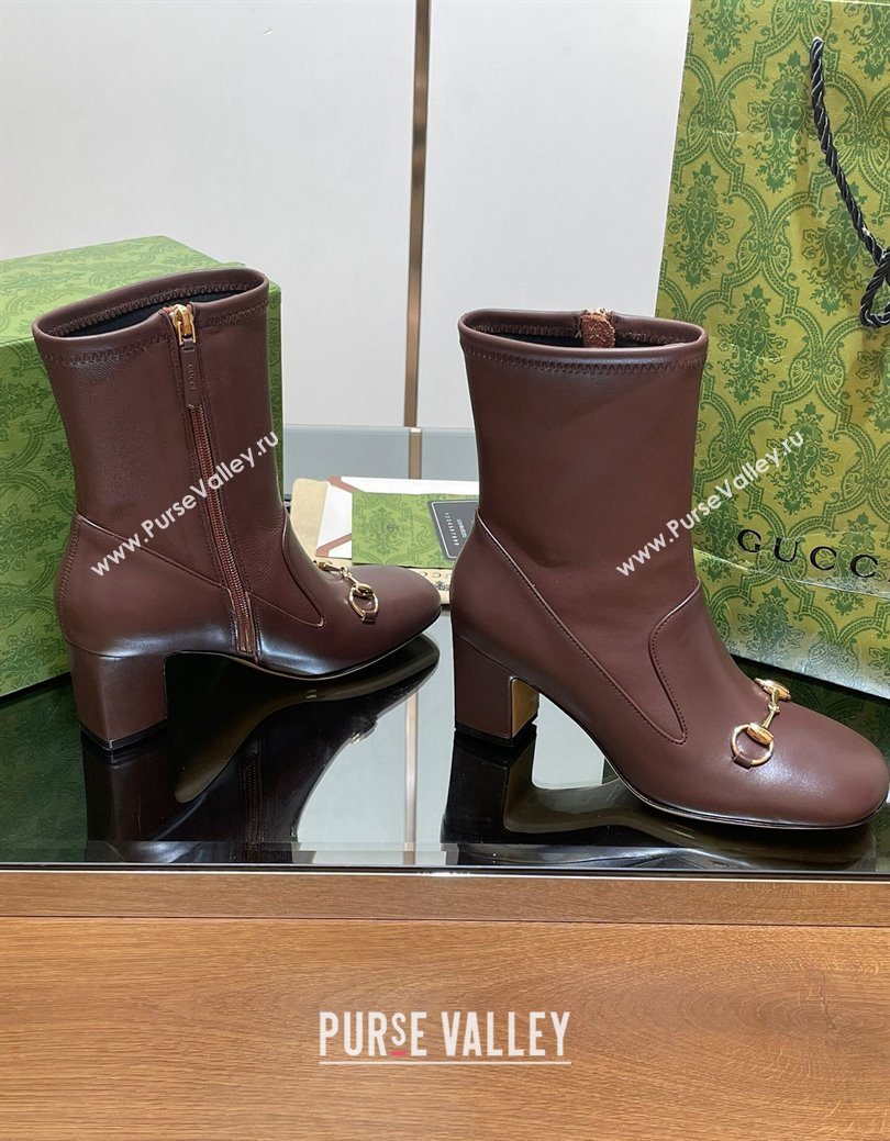 Gucci Leather Heel Ankle Boots 9.5cm with Horsebit Brown 2025 794334 (SS-250828160)