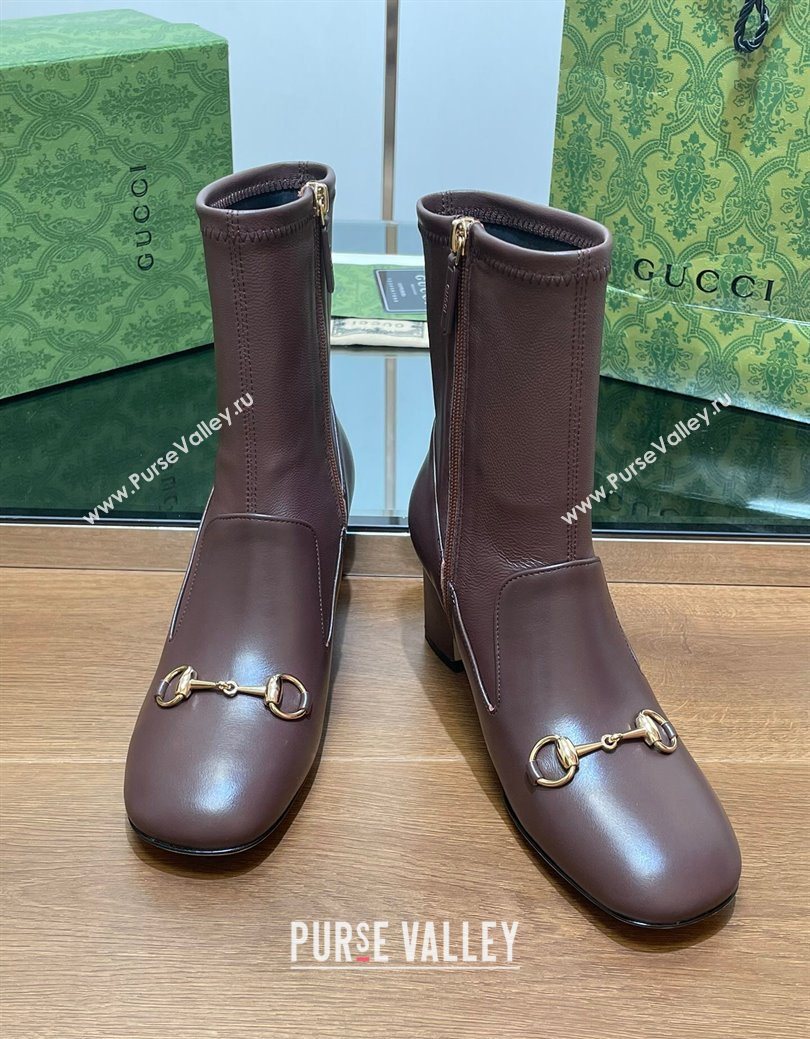 Gucci Leather Heel Ankle Boots 9.5cm with Horsebit Brown 2025 794334 (SS-250828160)