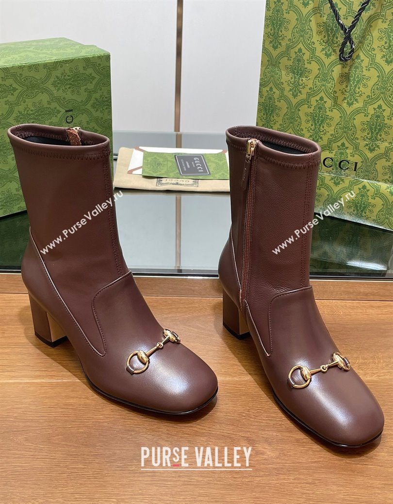 Gucci Leather Heel Ankle Boots 9.5cm with Horsebit Brown 2025 794334 (SS-250828160)