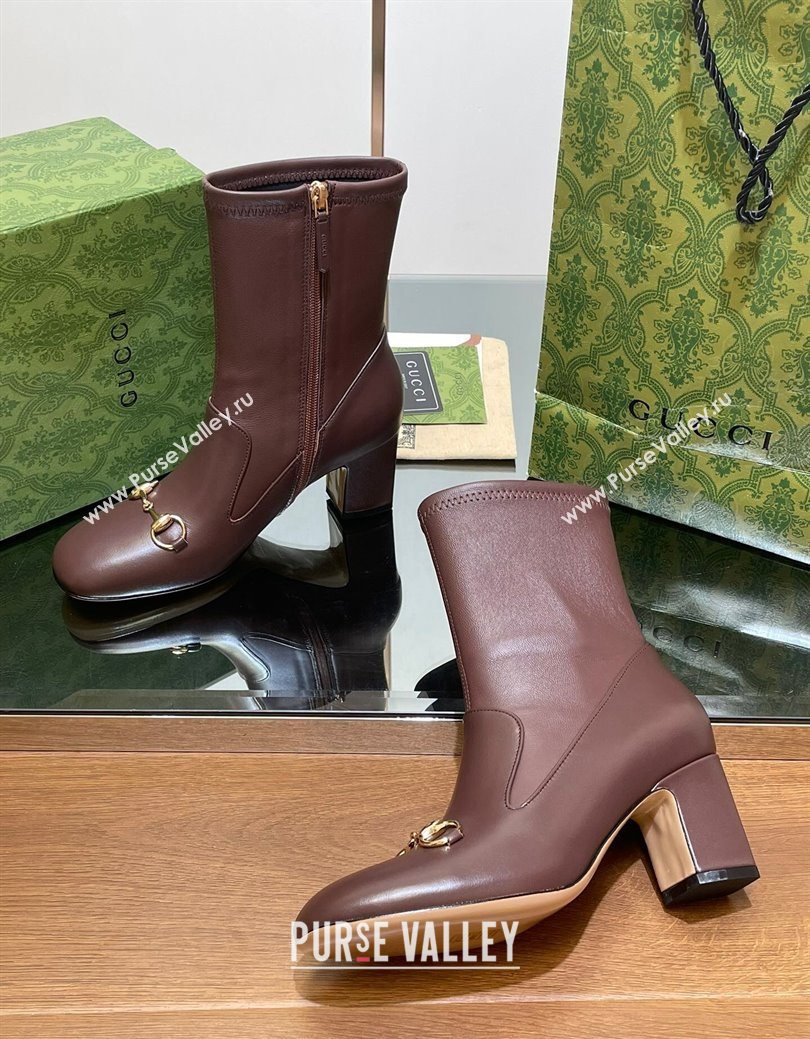 Gucci Leather Heel Ankle Boots 9.5cm with Horsebit Brown 2025 794334 (SS-250828160)